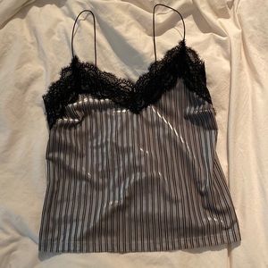 Silver striped lace top tank